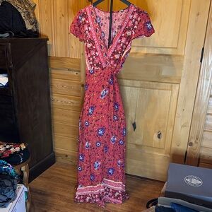 Floral V-Neck Maxi Dress - Pink